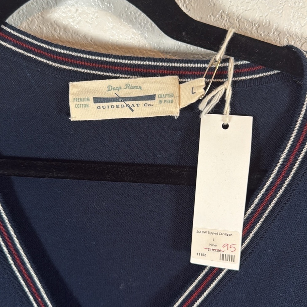 Guide Boat Navy Tipped Premium Cotton Cardigan Size Large NWT - Picture 2 of 5